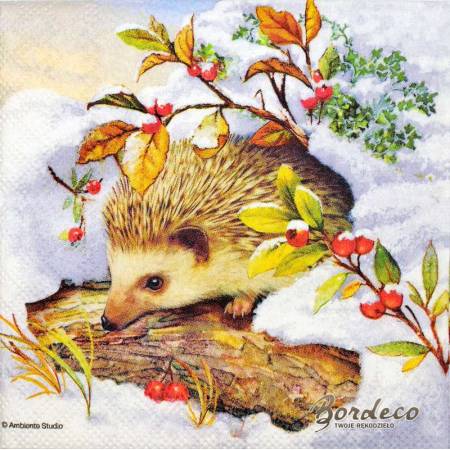 Serwetka do decoupage firmy AMBIENTE jeżyk zimą 25x25cm